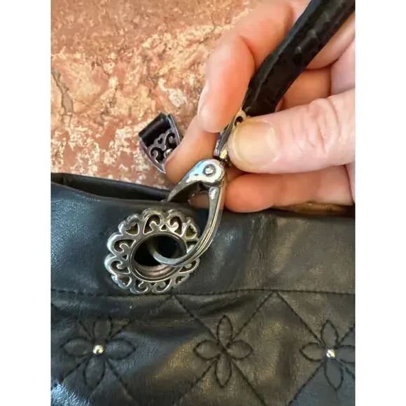 Brighton Vintage Black Quilted Studded Tote Satchel Shoulder Bag VGUC - Picture 7 of 7